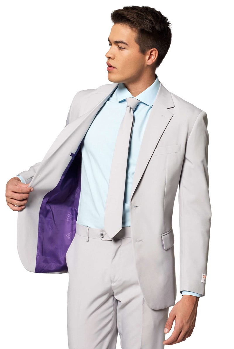 Opposuits Solid Color Party Suits - Colorful Outfits for Prom - Weddings - Bachelor Parties - Comes with Blazer, Pants & Tie - Slim Fit - Grey - Image 5